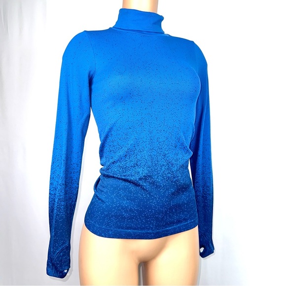 Athleta Women’s XS Blue Long Sleeve Ribbed Seamless Activewear Top Turtleneck - Picture 1 of 10